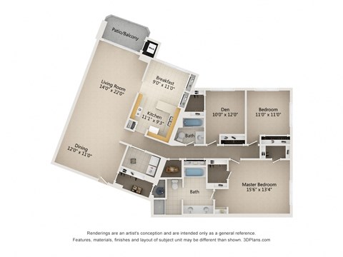 Floor plan for 3 beds, 2 baths, 1960 sqft